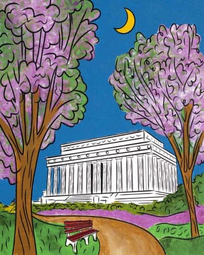 Lincoln Memorial cherry blossom spring painting