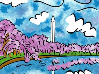 Washington Monument cherry blossoms painting