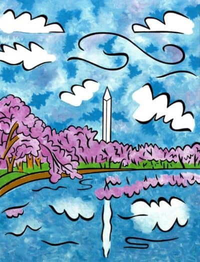 Washington Monument cherry blossoms painting