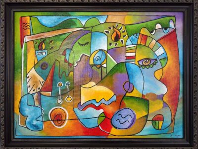 "Candles in the Dark" Painting size: 12"x16" Framed size as seen: 14"x18" Medium: Original acrylic and ink on canvas