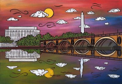Artwork of Memorial Bridge and Lincoln Memorial in Washington DC