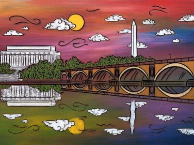 Artwork of Memorial Bridge and Lincoln Memorial in Washington DC